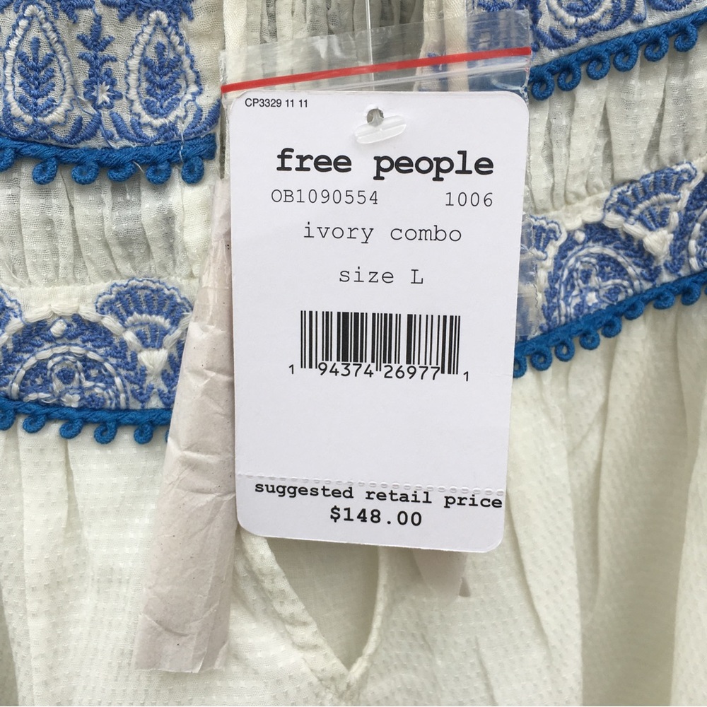 NWT Free People Erin Embroidered Mini Dress Cotton Viscose Ivory Combo L - Picture 6 of 16